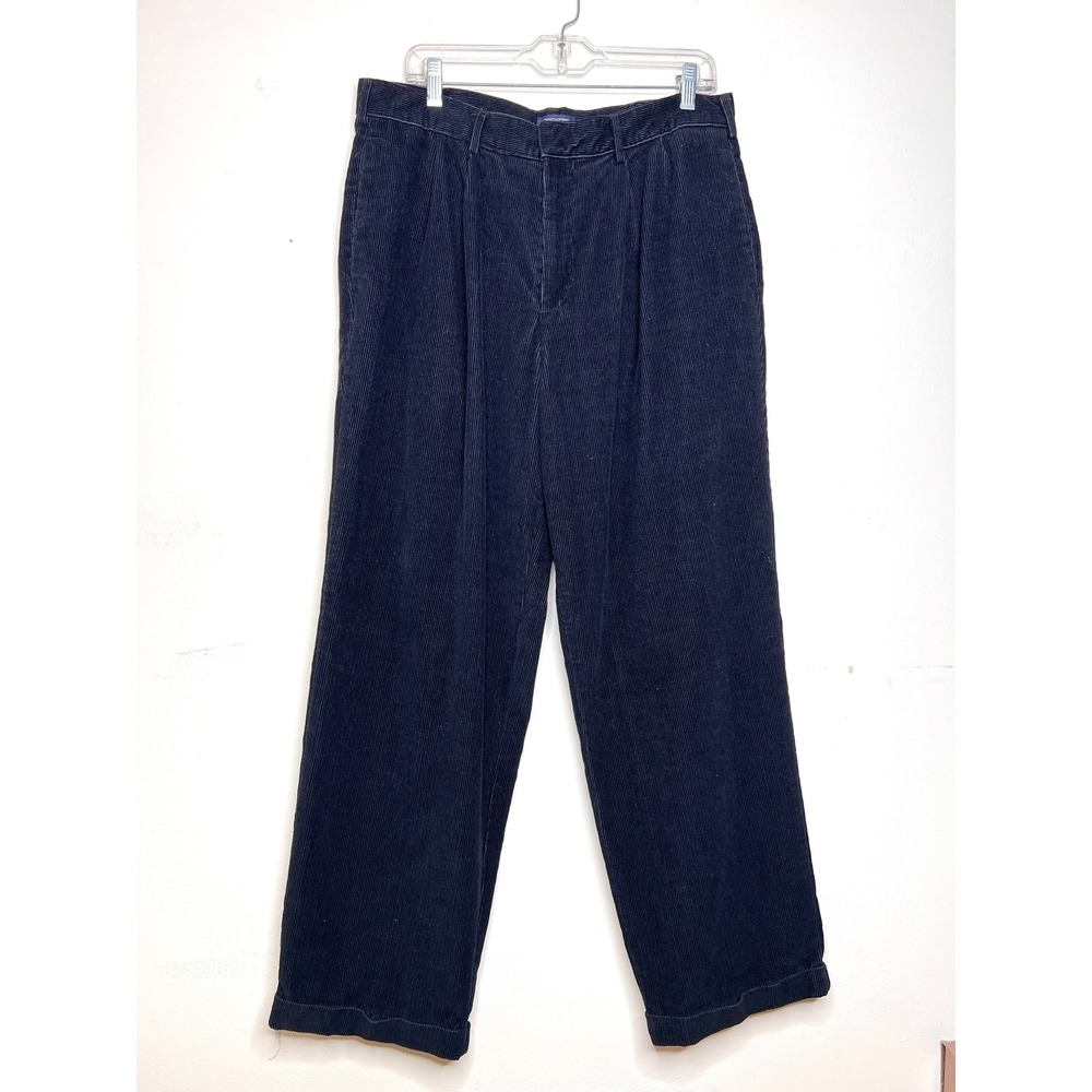 Dockers Mens‎ Corduroy Pleated Pants Black Trousers Size 34 x 30